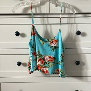 Nollie Women’s Floral Boho Blue Spaghetti Strap CropTop - Size Small